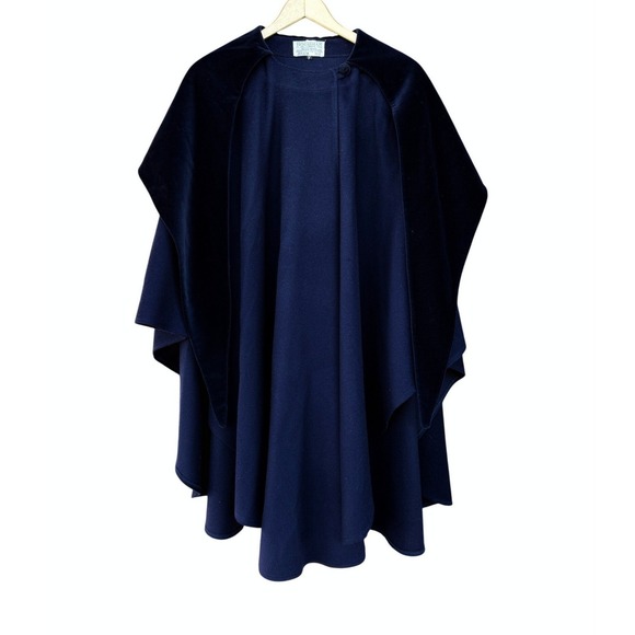 Hourinhan Jackets & Blazers - Hourihan Navy Blue Irish Walking Cape Velvet Hood Wool Cashmere One Size Luxury